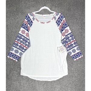 Lularoe Randy 3/4 Sleeve Top T-Shirt Womens Size 3XL Stretch Red White Blue NWT‎
